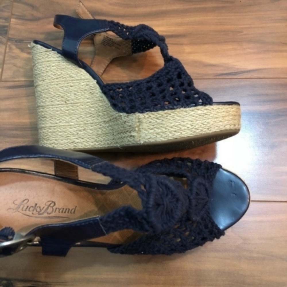 Lucky Brand Crochet Wedges Navy Size 8.5